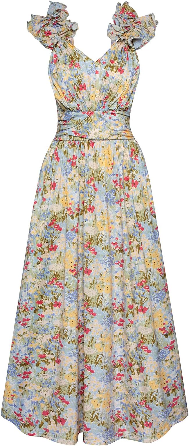 GRACE KARIN 2025 Women's Summer Floral Print Dress Sleeveless Casual Flowy Sundress A Line Ruffle Wedding Guest Outfit