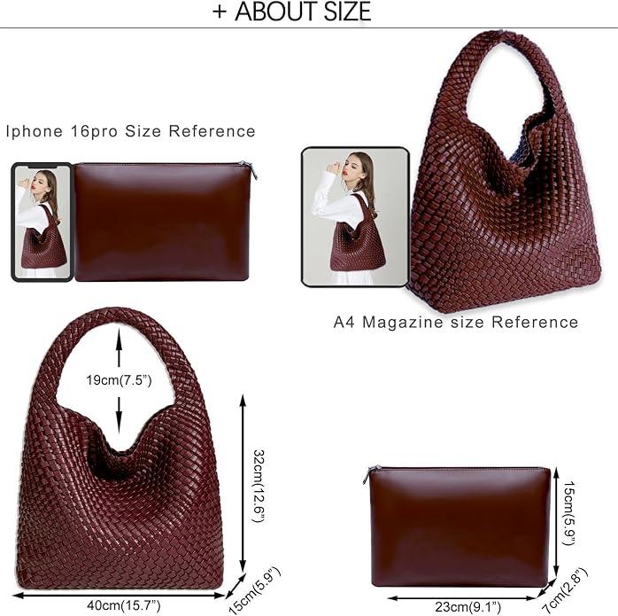 Women Vegan Leather Hand-Woven Tote Handbag Fashion Shoulder Top-handle Bag All-Match Underarm Bag with Purse - Image 6