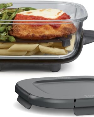 Ninja 6 Cup CleanCrisp Glass Container with Leak-Proof Storage lid, Compatible Crispi® Portable Cooking System, Microwave, Freezer & Dishwasher Safe, PFAS & PTFE Free Glass, XSKSFN6CUP