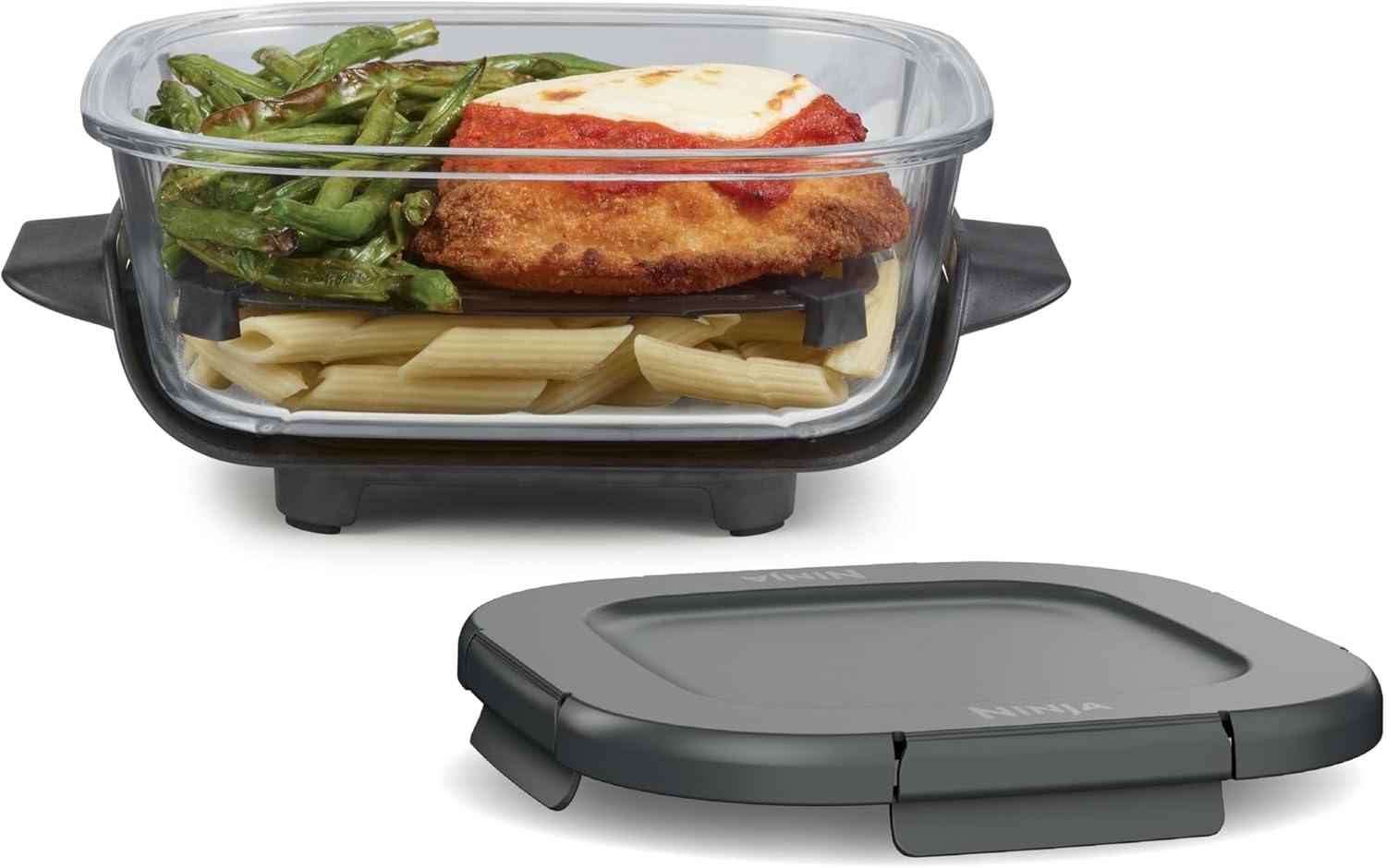 Ninja 6 Cup CleanCrisp Glass Container with Leak-Proof Storage lid, Compatible Crispi® Portable Cooking System, Microwave, Freezer & Dishwasher Safe, PFAS & PTFE Free Glass, XSKSFN6CUP