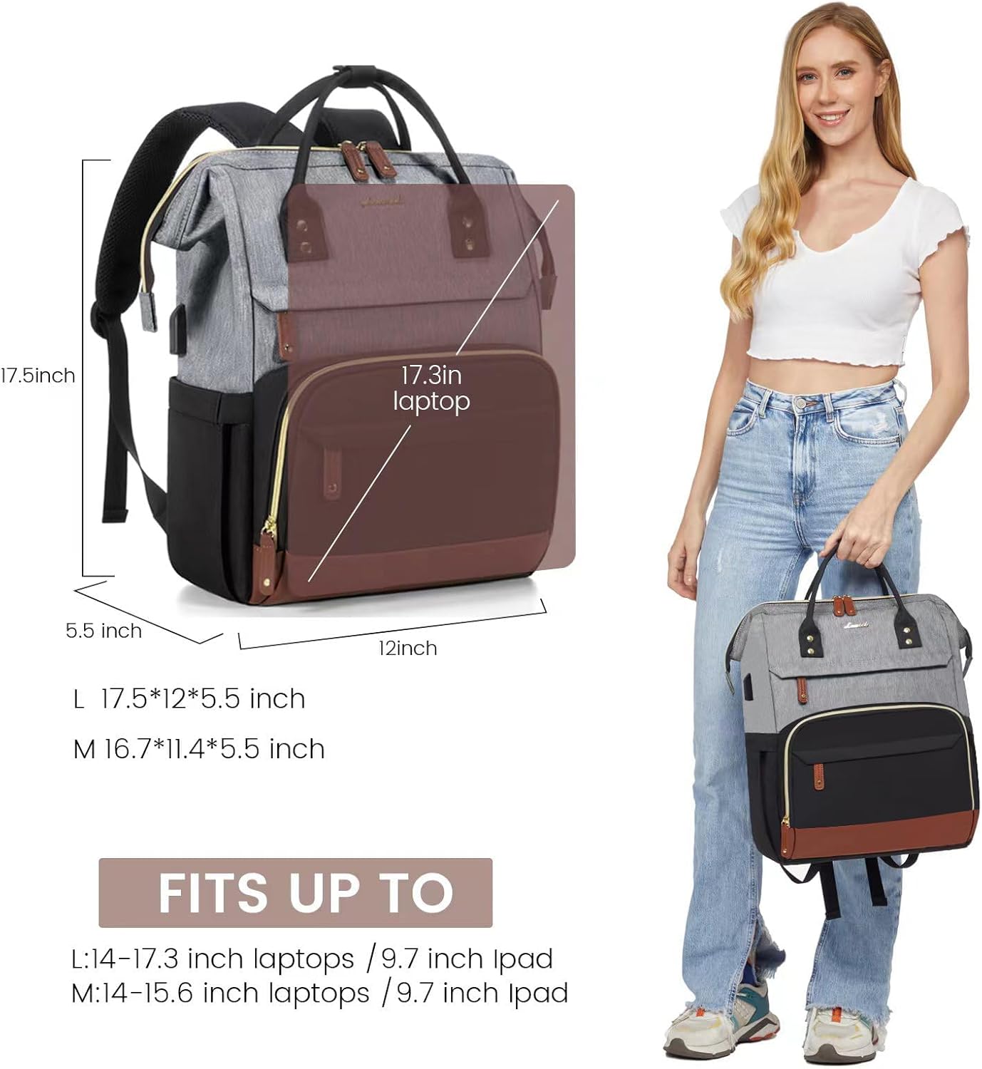 LOVEVOOK Laptop Backpack for Women, 15.6 Inch Work Business Backpacks Purse With Large Capacity, Waterproof Nurse Bag College Bookbag for School, Waterproof Casual Daypack for Travel - Image 4