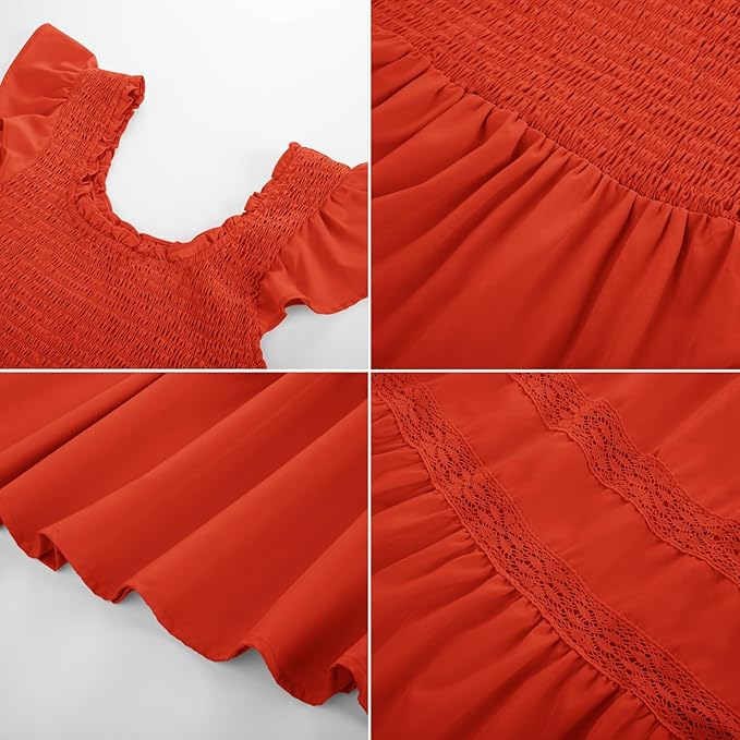 GRACE KARIN Womens Summer Dress Casual 2025 Flutter Sleeve Square Neck Smocked Boho Beach Dresses Tiered Midi Long Sundress - Image 3