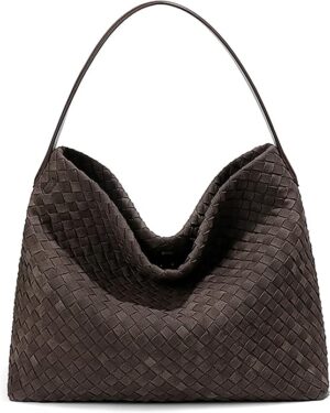 Woven Suede Shoulder Bag for Women Suede Hobo Bag Tote Elegant Handbag Satchel for Work Travel