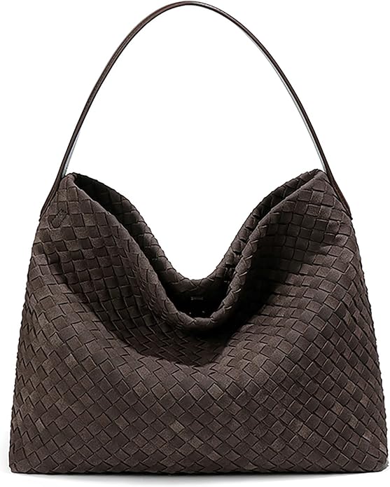 Woven Suede Shoulder Bag for Women Suede Hobo Bag Tote Elegant Handbag Satchel for Work Travel