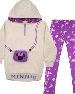 Disney Minnie Mouse Girls Hoodie and Leggings 2-Pack with Attached Zipper Purse, Girls Hooded Sweatshirt and Active Leggings