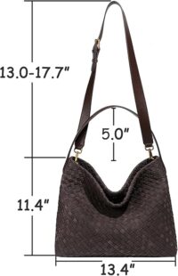 Woven Suede Shoulder Bag for Women Suede Hobo Bag Tote Elegant Handbag Satchel for Work Travel - Image 6
