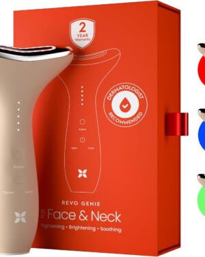 REVO Genie | Face & Neck Beauty Massager with Ultra Powerful LEDs for Wrinkles, Fine Lines, Puffy Skin, Uneven Skin Tone, Lymphatic Drainage, Lifting & Firming Facial Sculpting Tool with Light Therapy