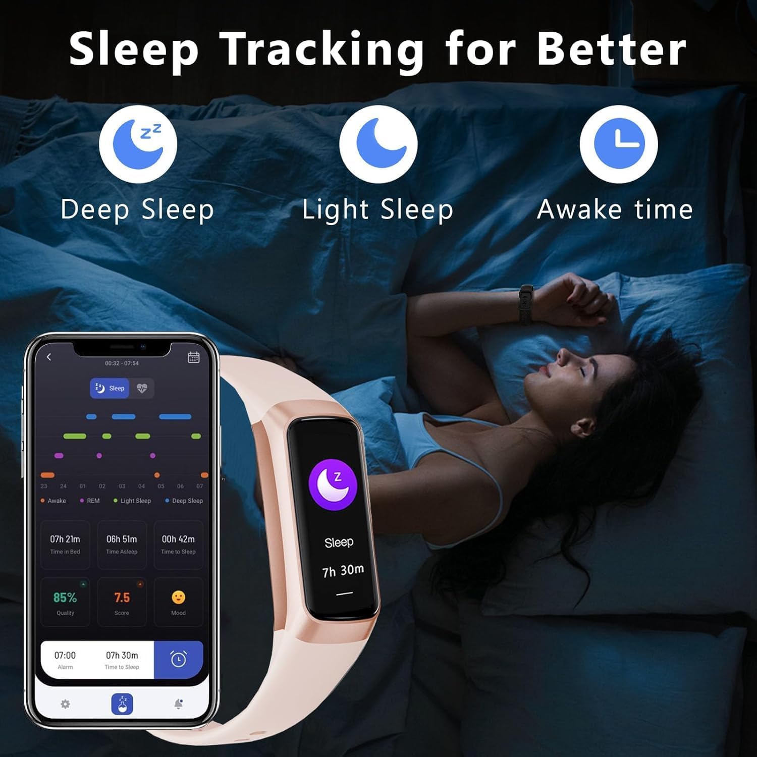 Fitness Tracker with Heart Rate/Blood Oxygen/Sleep Monitor, 20+ Sports Modes Smart Watches for Women/Men, Activity & Step Tracker Smart Watch for Android/iOS Phones - Image 4