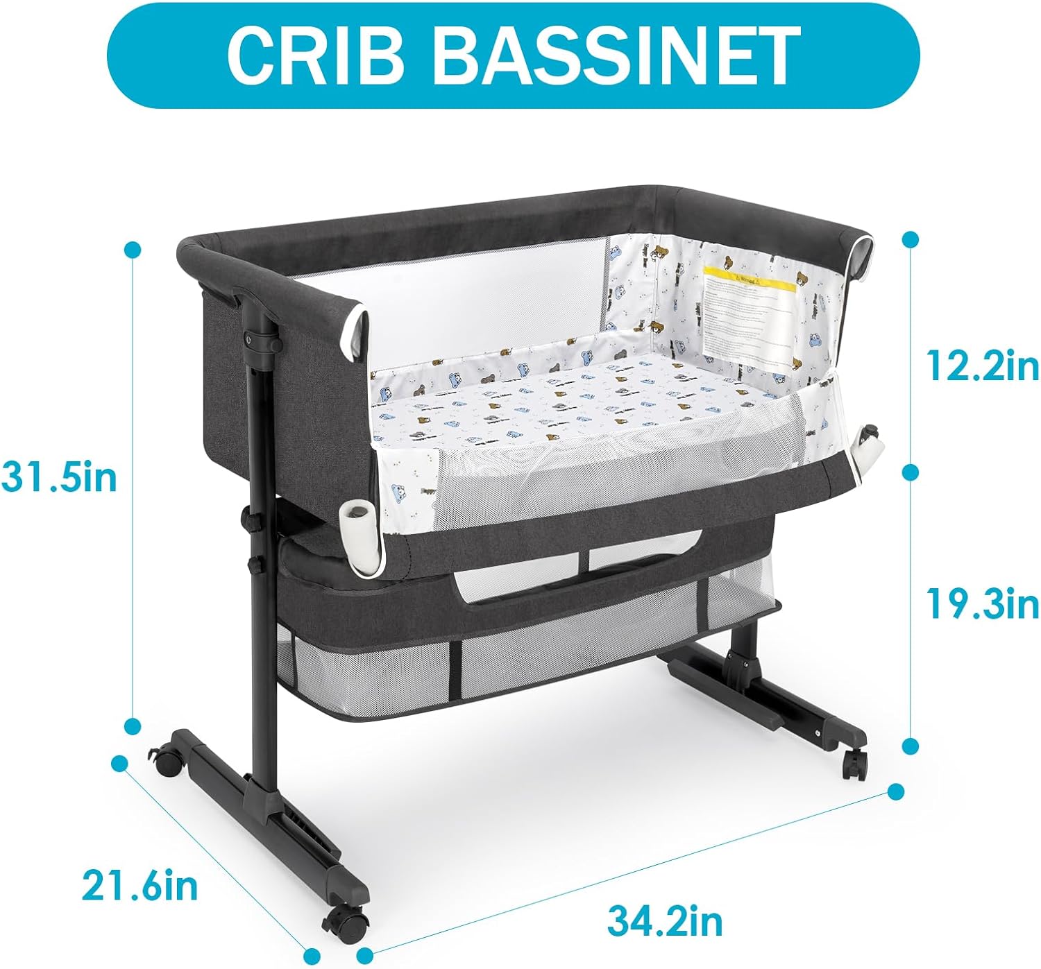 Baby Bassinet, Baby Basinet Bedside Sleeper, Easy to Fold Portable Crib Side Bassinet 2025new Style Girl/boy bassinets (Dark Gray) - Image 5