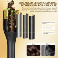 Automatic Curling Iron, Hair Curler 1" Large Slot, 4 Temperature Settings, 12s-19s Timers, Dual Voltage, Anti-Scald, Anti-Tangle, Auto Shut-Off, LCD Display, Fast Heating Easy for Use, Black - Image 7