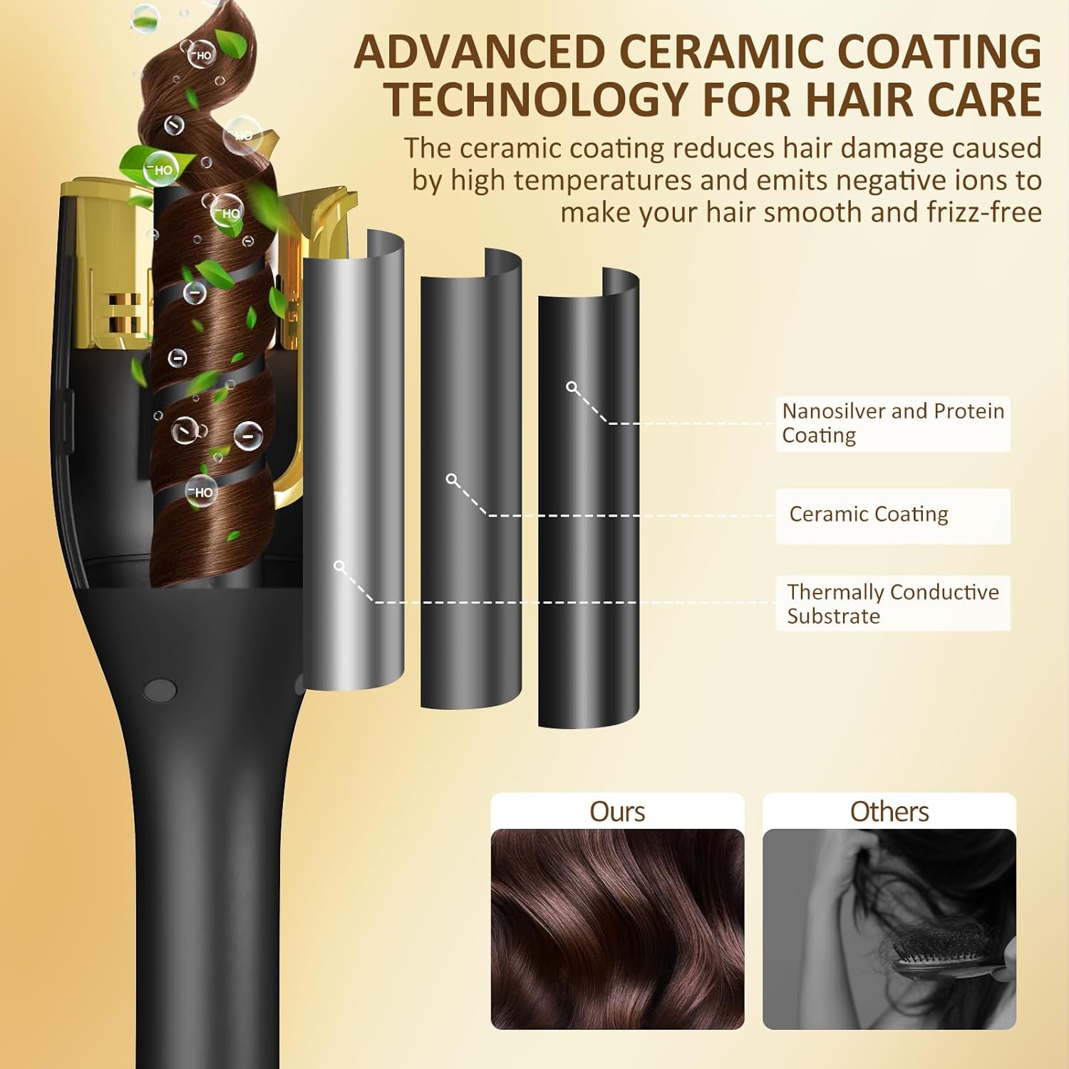 Automatic Curling Iron, Hair Curler 1" Large Slot, 4 Temperature Settings, 12s-19s Timers, Dual Voltage, Anti-Scald, Anti-Tangle, Auto Shut-Off, LCD Display, Fast Heating Easy for Use, Black - Image 7
