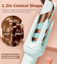 Auto Hair Curler, Automatic Curling Iron with 4 Temperature & 3 Timer, Automatic Shut-Off, Anti-Scald, Anti-Tangle Rotating Curling Wand for Hair Styling, Blue - Image 7