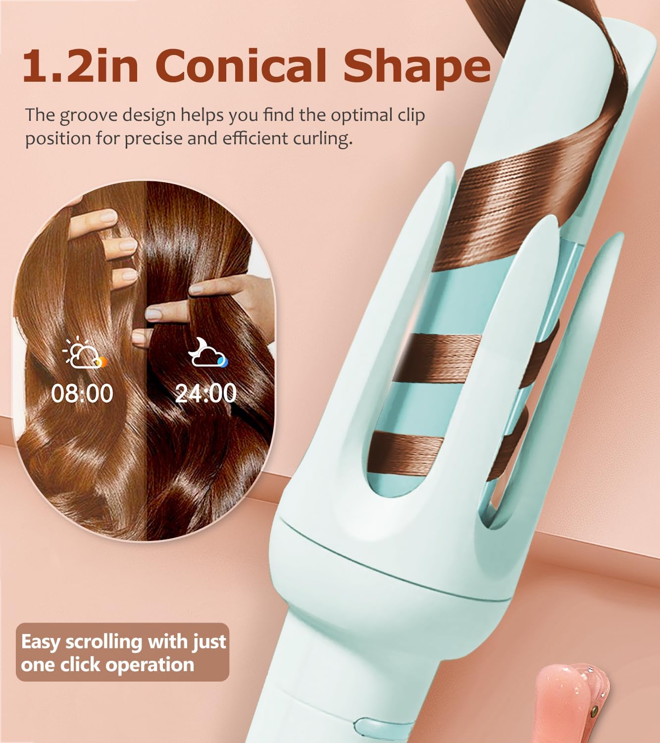 Auto Hair Curler, Automatic Curling Iron with 4 Temperature & 3 Timer, Automatic Shut-Off, Anti-Scald, Anti-Tangle Rotating Curling Wand for Hair Styling, Blue - Image 7