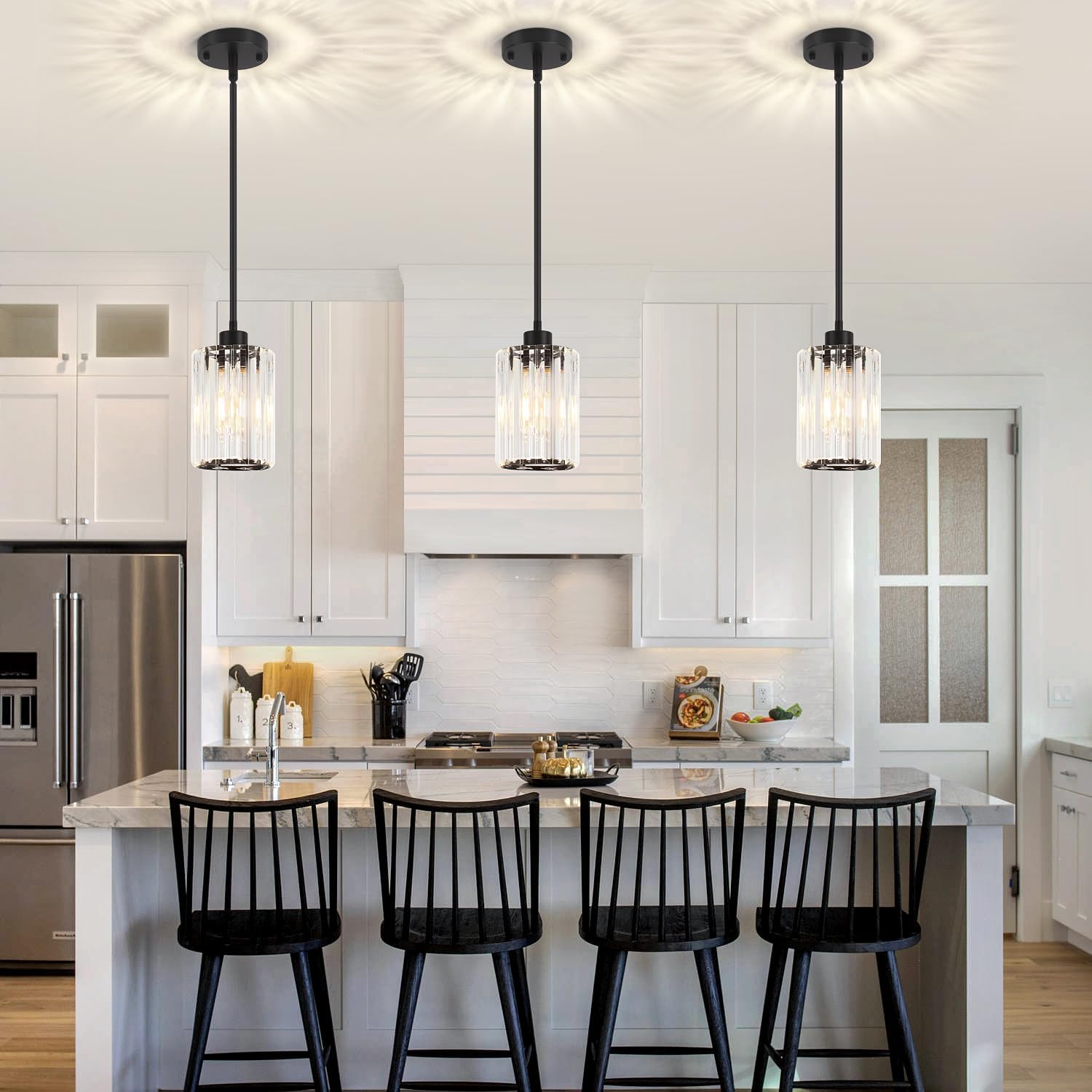 ZSMIHDOH 3 Pack Black Pendant Light, Modern Crystal Pendant Lights Kitchen Island Lighting, Hanging Light Fixtures Mini Chandelier Pendant Lights for Island... - Image 8