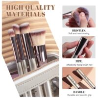 BS-MALL Makeup Brushes Set 14 Pcs with 1 Pcs Makeup Sponge – Essential Foundation Powder Concealers, Eye Shadows, Blush Makeup Brushes with Travel Makeup Case (Champagne) - Image 5