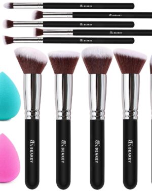 BEAKEY Professional Makeup Brush Set, Ultimate Glamour Make up Brushes for Eye and Face, Foundation, Eyeshadow, Eye Shadow, Concealer, with 2 Blender Sponge for Flawless Application