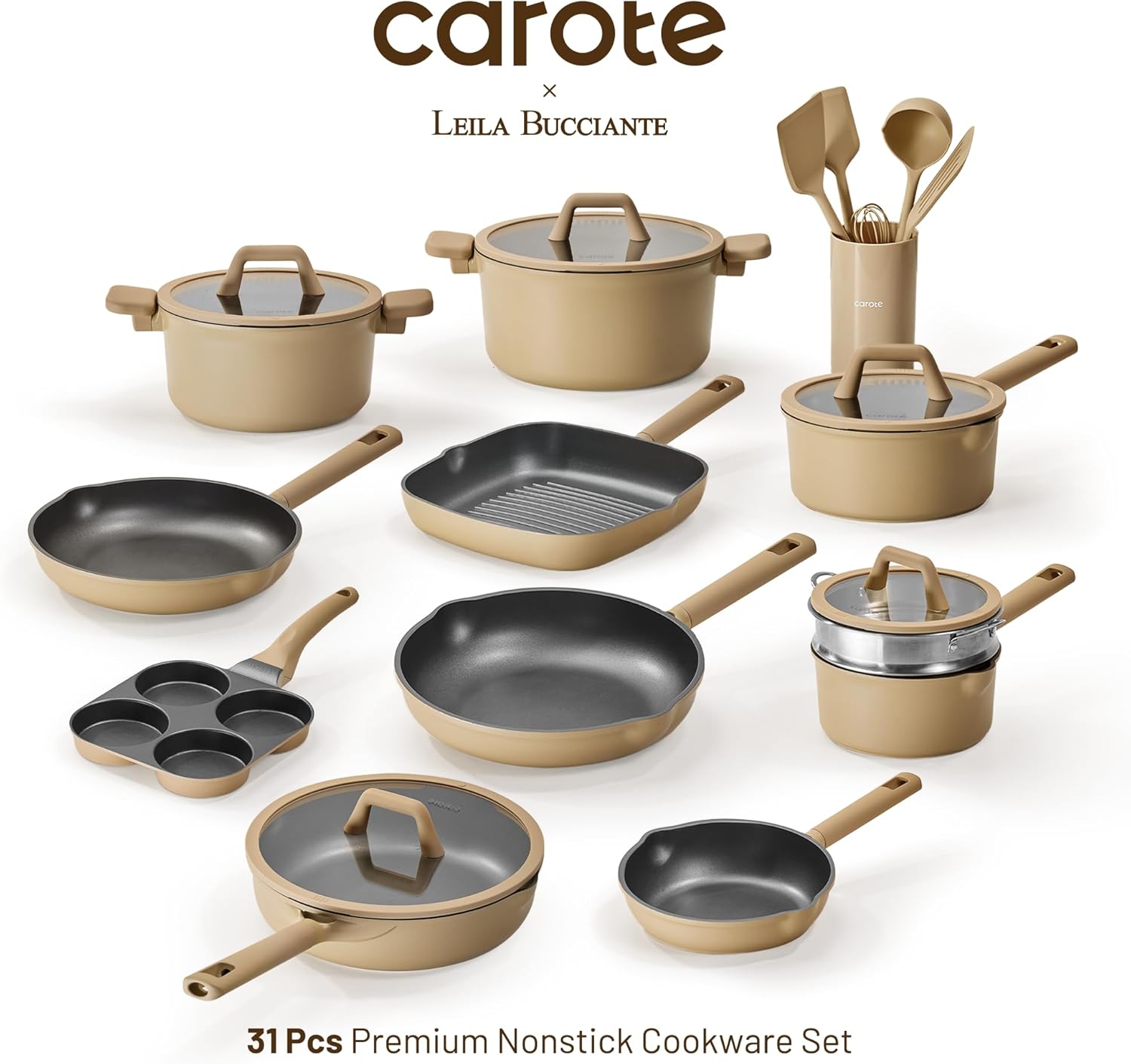 CAROTE 31PCS Pots and Pans Set, Nonstick Cookware Set Kitchen Non Stick Induction Cookware Non-toxic Granite Cooking set - Image 5