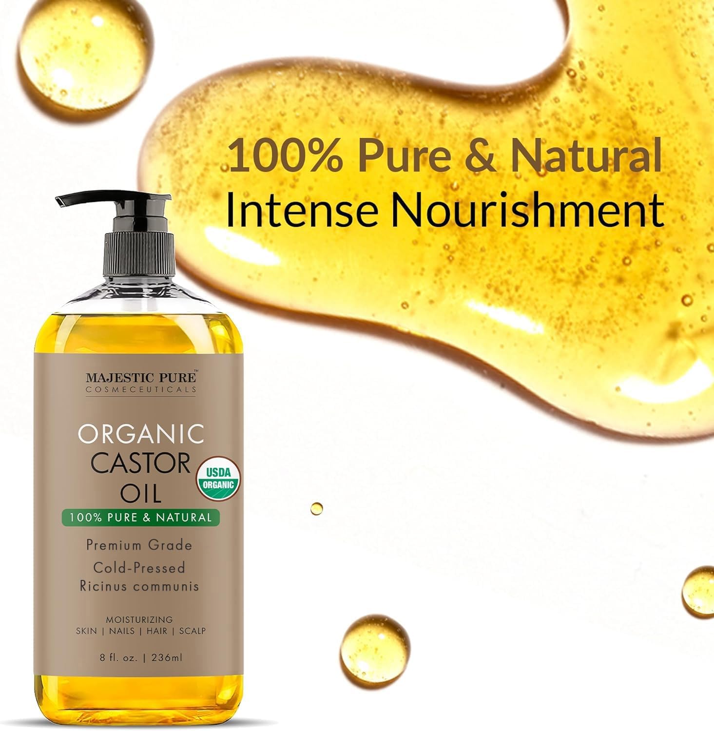 Majestic Pure USDA Organic Castor Oil - 100% Pure & Natural - Premium Grade, Cold Pressed, Hexane Free - Hair, Eyelashes, Eyebrows, Nails - Moisturizing & Nourishing - 8 Fl Oz - Image 8