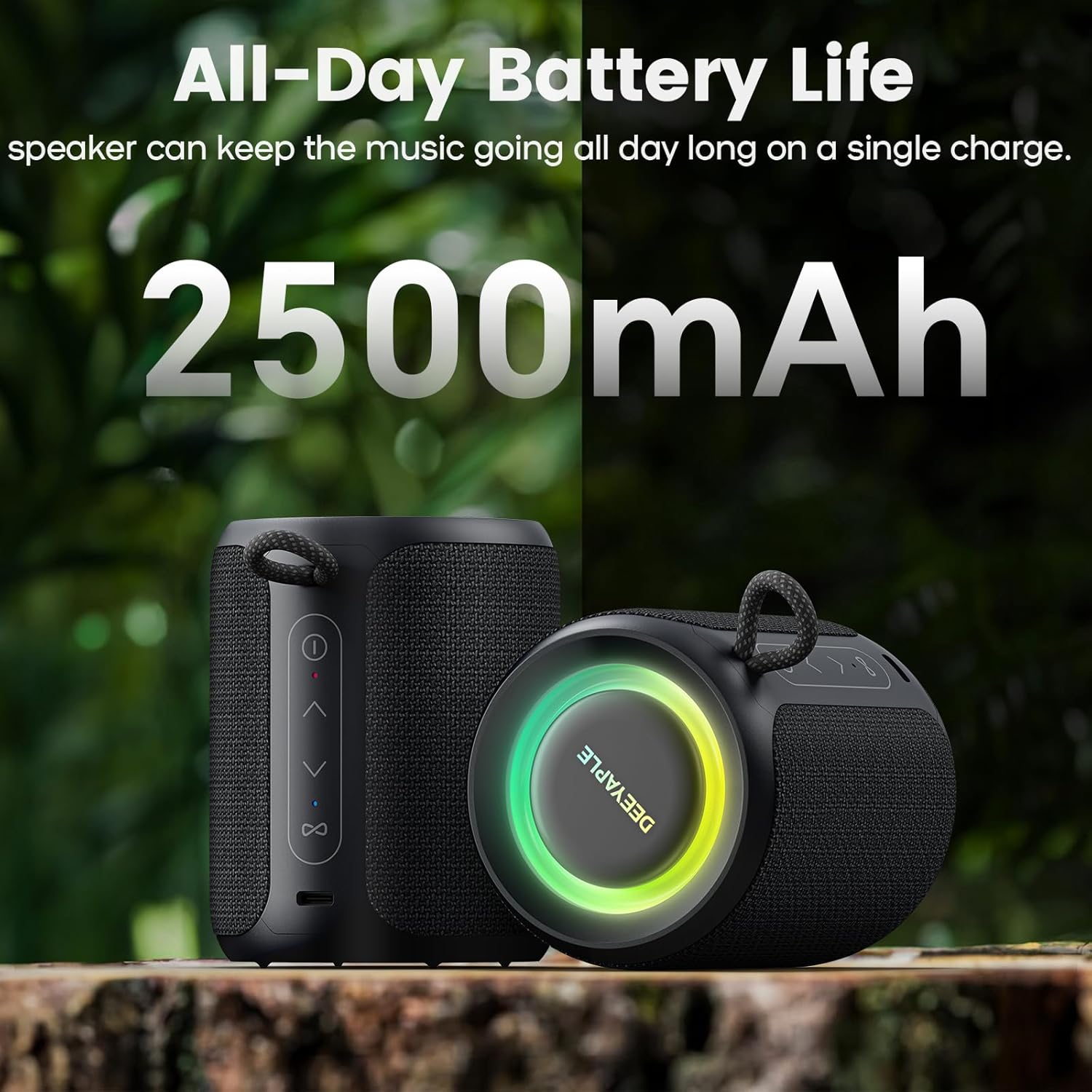 Bluetooth Speaker Wireless,IP67 Waterproof & Dustproof Portable Speaker with Lights,15W Loud Stereo Sound, 2500mAh Battery All Day Playtime, TWS Pairing, BT5.3, Home/Party/Outdoor/Beach (Black) - Image 2