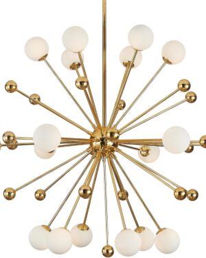 KCO Lighting Modern Gold Globe Sputnik Chandelier 18-Light Milk Glass Ball Round Pendant Lighting Mid Century Contemporary Starburst Chandelier Kitchen Island Dining Lights Fixture (18-Light)