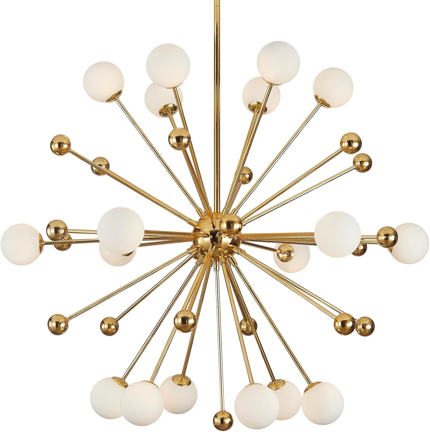 KCO Lighting Modern Gold Globe Sputnik Chandelier 18-Light Milk Glass Ball Round Pendant Lighting Mid Century Contemporary Starburst Chandelier Kitchen Island Dining Lights Fixture (18-Light)