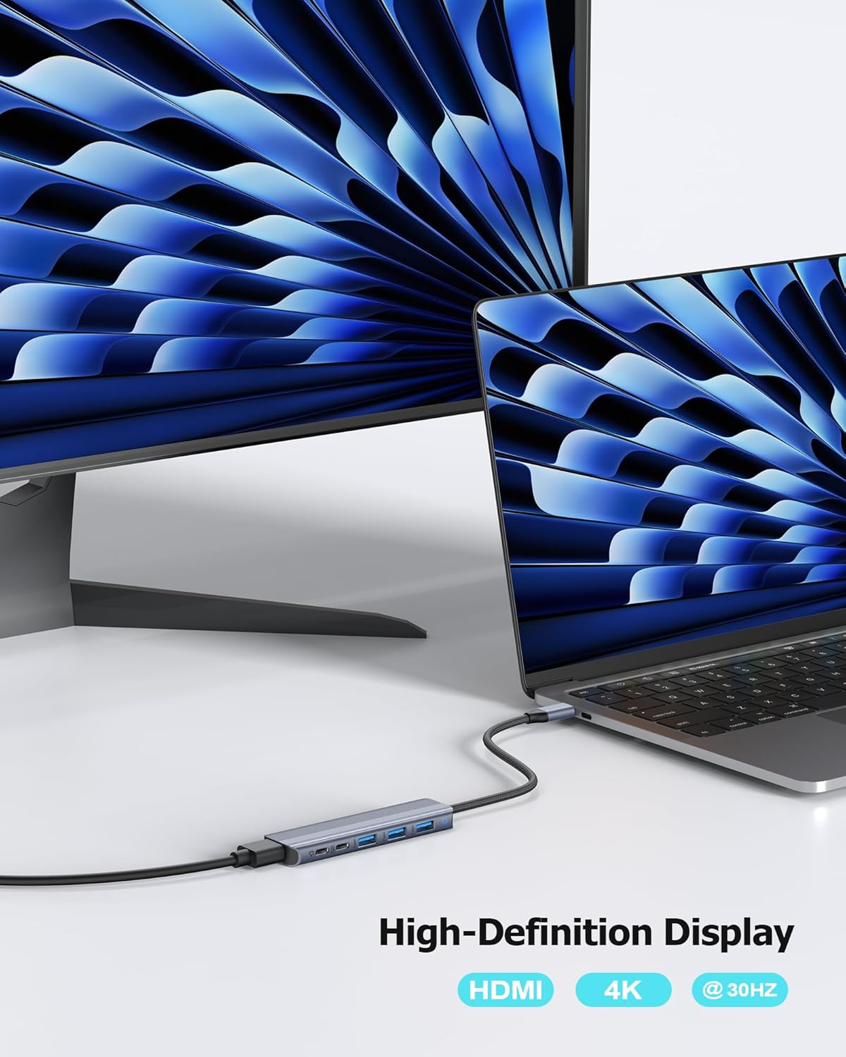 USB C Hub HDMI Multiport Adapter Dongles for MacBook Pro/Air Mac iPad Laptop, Tpye C Multiple Dock with 4k@30Hz HDMI, USB A 3.0, USB C 3.0, 100W Pass Through Charging - Image 4