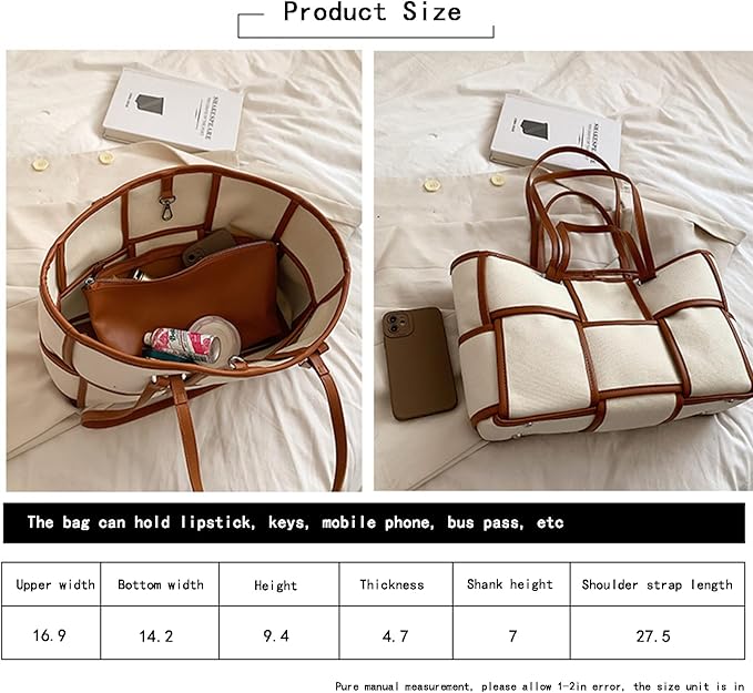 Women Large Leather Woven Shoulder Bag Crossbody Bag,Ladies Top Handle Satchel Tote Work Bag with Matching Clutch - Image 3