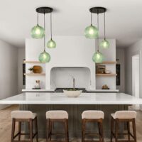 3-Light Glass Globe Pendant Light Kitchen Island, Mid-Century Modern Pendant Ball Chandelier with Green Ribbed, Vintage Hanging Ceiling Light Fixture for Dining Room, Over Sink, Table - Image 5