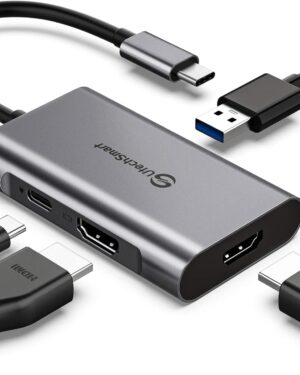 UtechSmart HDMI to USB C Adapter, 4-in-1 USB C Hub, Dual HDMI Adapter with 4K, USB C to USB Adapter for MacBook Pro Air, Dell, HP, Microsoft, Chromebook, Lenovo, iPhone 16 (100W PD USB 3.0)