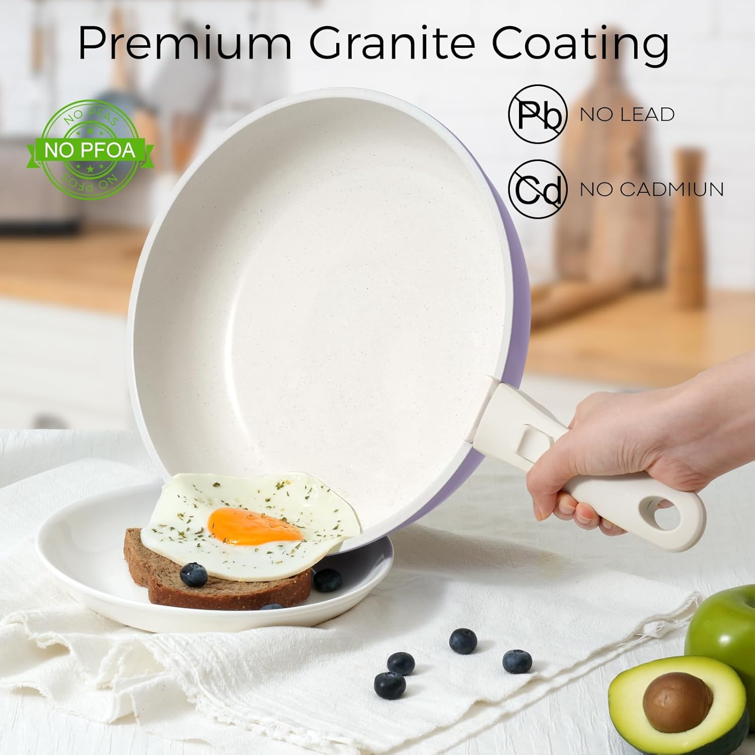 15Pcs Pots and Pans Set Non Stick, Cookware Sets with Detachable Handle, Nonstick RV Kitchen Cooking Tools Removable Handles, Oven Safe, Induction Fast, Stackable Induction Cookware, Purple - Image 6