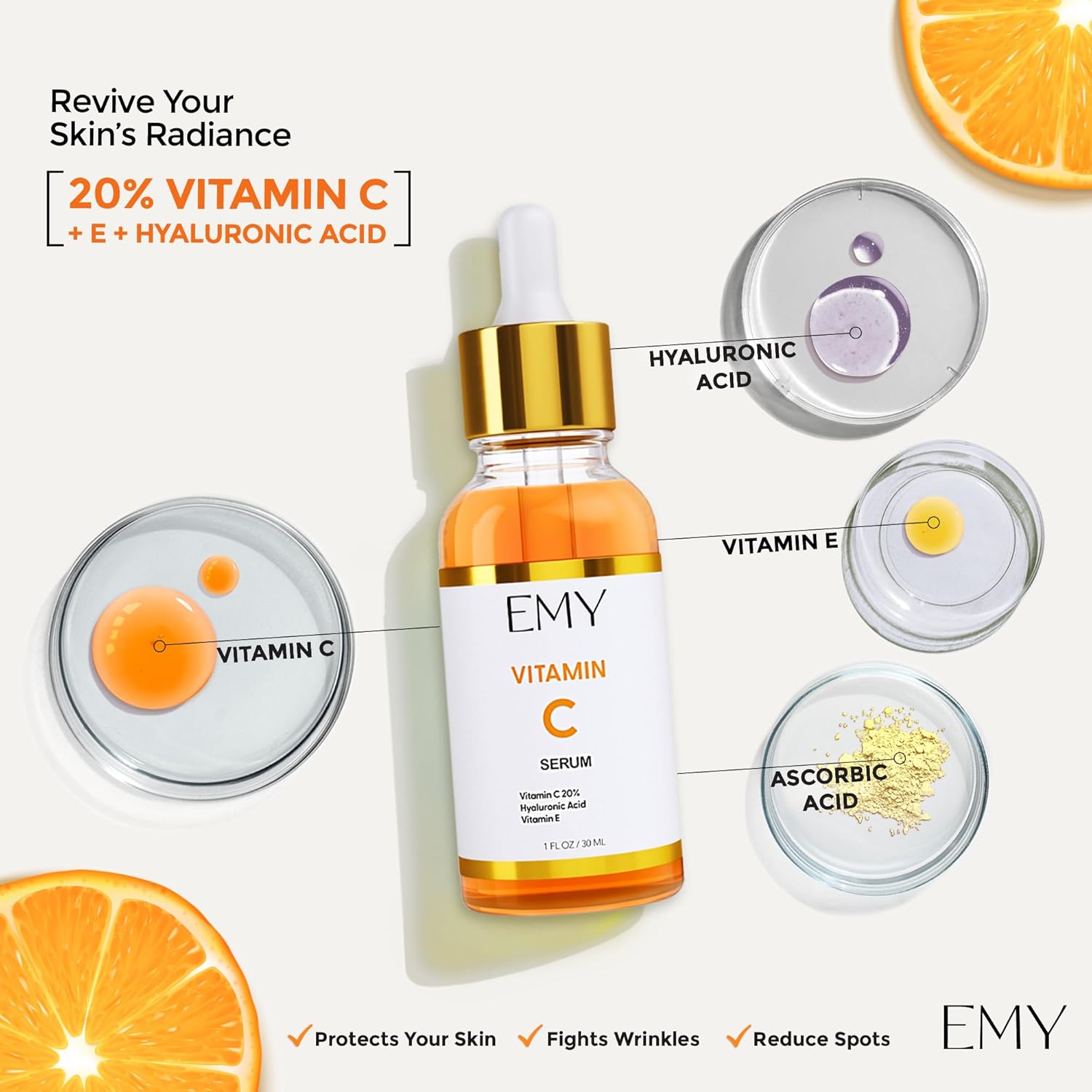 Vitamin C Serum Hyaluronic Acid Anti-aging Face Moisturizer Nourishing Protects your skin Anti-wrinkle care Collagen Glycerin Ascorbic Acid Plumping Cream - Image 5