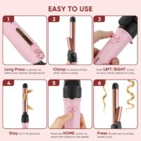 ABNER Rotating Curling Iron Set, Automatic Curling Wand for Long Hair, Easy to Use Hair Curler Get Effortless Beach Waves, 3 Sizes Ceramic Barrel 0.75" 1" 1.25" to 430°F with Home Button, Dual Voltage - Image 2