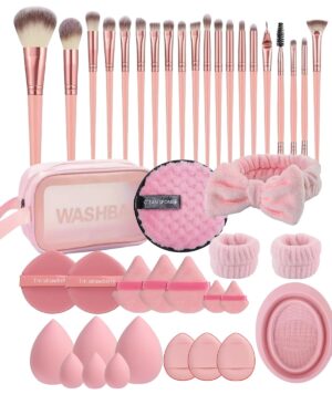 Makeup Brush Set, 42Pcs Makeup Tool Set Premium Synthetic Foundation Powder Concealers Eye Shadows Blush Makeup Brushes Kit with Makeup Sponge, Powder Puffs for Beginner & Professional
