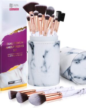 DUAIU Makeup Brushes Set Make Up Brushes Professional 15Pcs Marble Makeup Brush Set for Foundation Powder Concealers and Eyeshadow with Exquisite Marble Bucket Gift Box…
