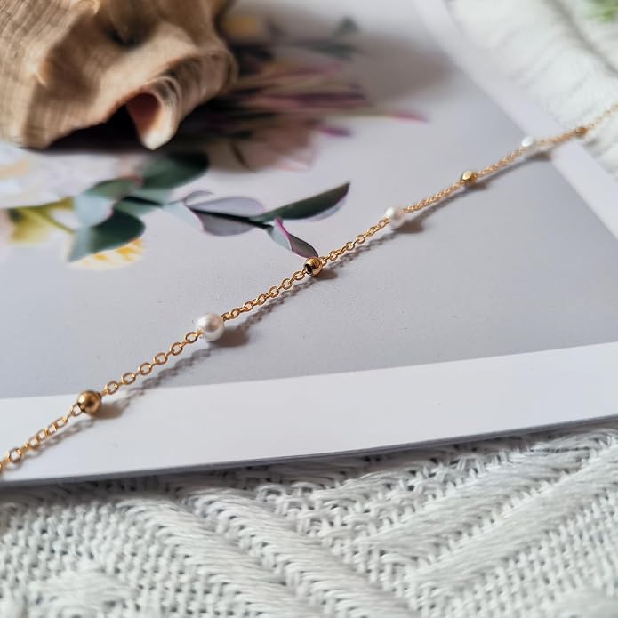 Gold Pearl Necklaces for Women: Dainty Pearl Pendant Necklace Simple 18K Gold Plated Pearl Choker Necklaces Trendy Pearl Jewelry for Women - Image 4