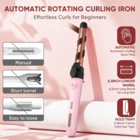 ABNER Rotating Curling Iron Set, Automatic Curling Wand for Long Hair, Easy to Use Hair Curler Get Effortless Beach Waves, 3 Sizes Ceramic Barrel 0.75" 1" 1.25" to 430°F with Home Button, Dual Voltage - Image 4