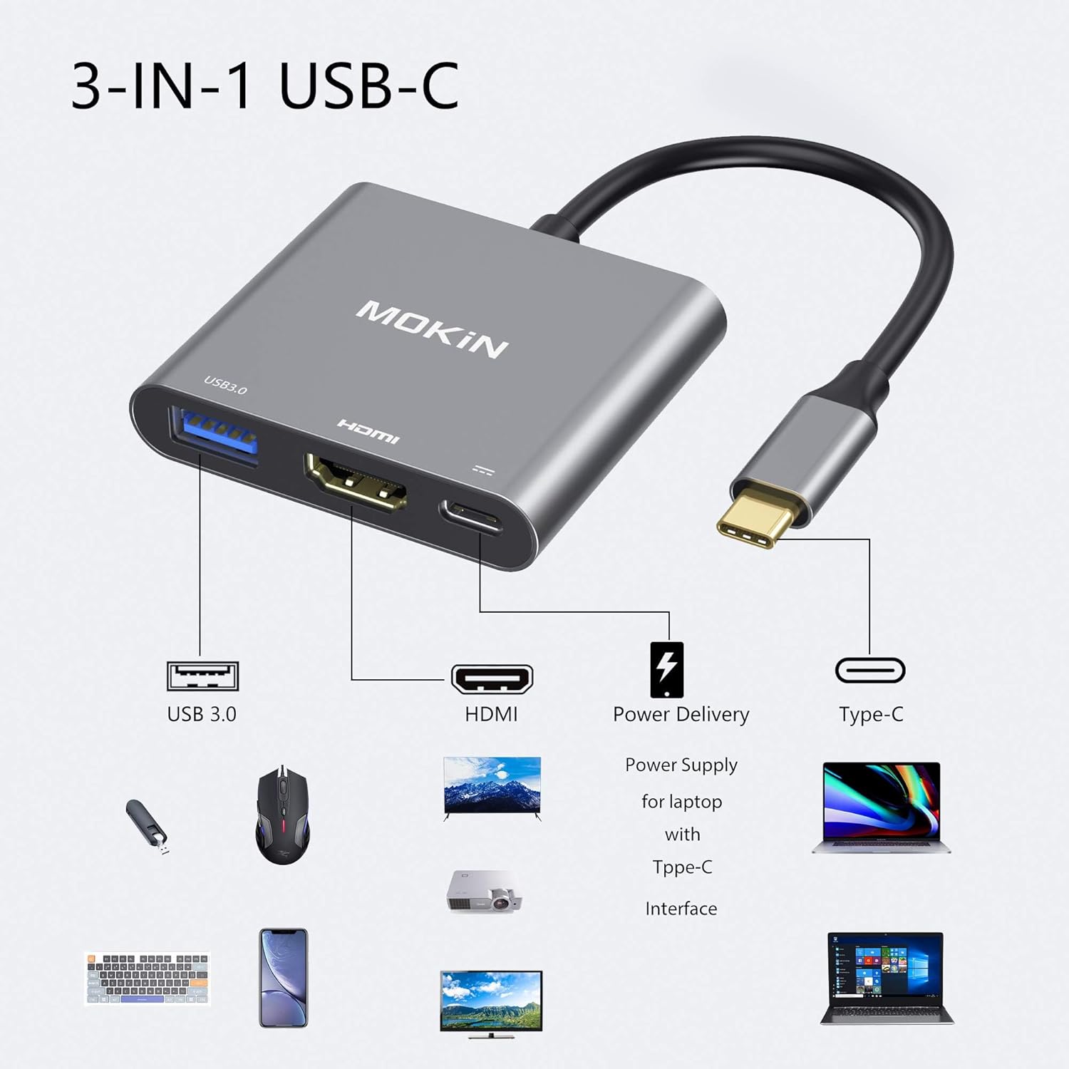 USB C to HDMI Adapter, USB-C Digital AV Multiport Adapter to 4K HDMI, USBC 3.0 and 100W PD Charging, Type C Hub Dongle for MacBook Pro/air, iPhone 15/16 - Image 6