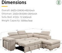 THSUPER 104'' Microfiber L Shaped Sectional Sleeper Sofa Couch with Pull Out Bed and Storage Ottoman, Convertible Couches with Adjustable Headrest... - Image 8