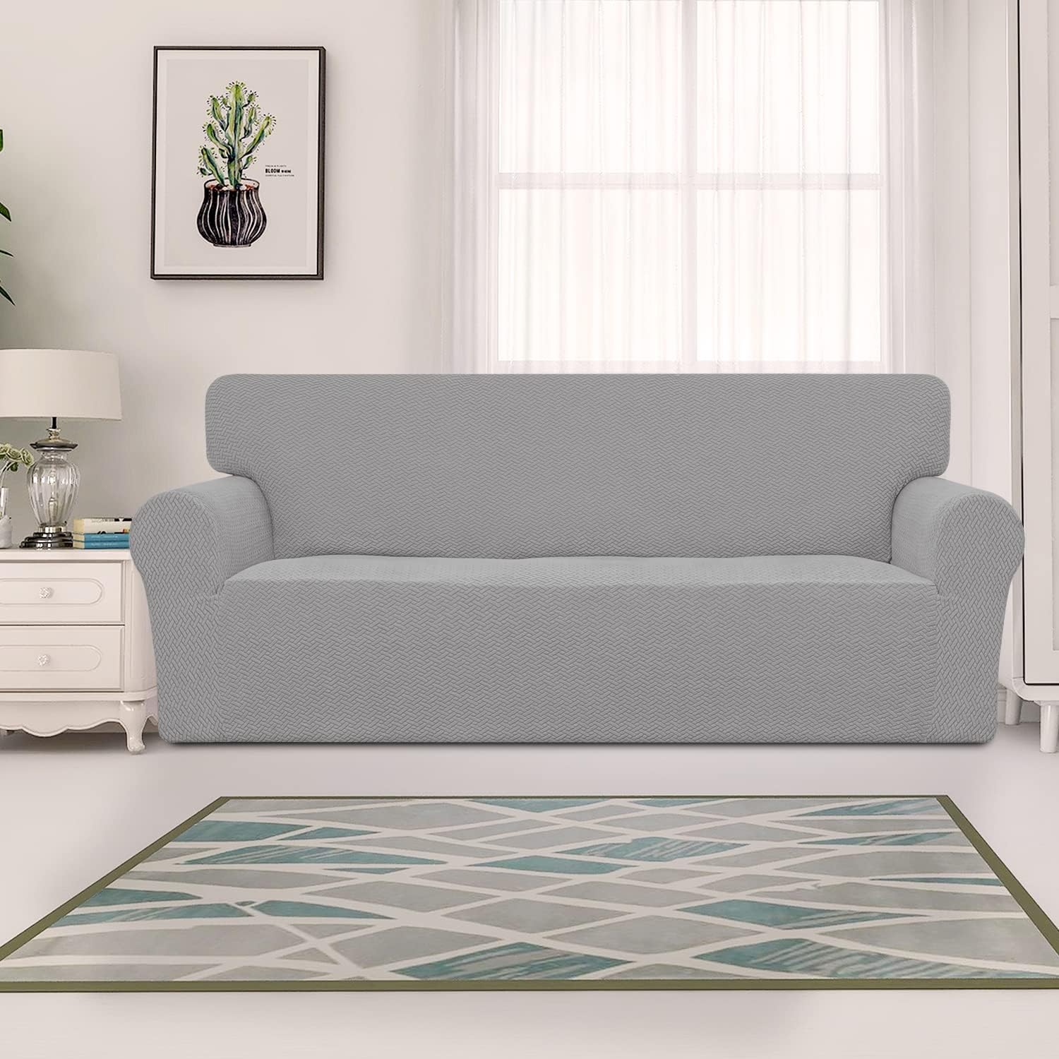 Easy-Going Stretch Jacquard Couch Cover, 1-Piece Soft Sofa Cover, Sofa Slipcover with Anti-Slip Foams, Washable Furniture Protector for Kids, Pets (Sofa, Light Gray1) - Image 5