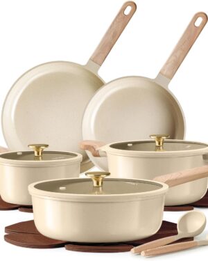 CAROTE 14Pcs Pots and Pans Set Non stick, Ceramic Cookware Set, Non-toxic Kitchen Cooking Set, PFAS and PFOA Free