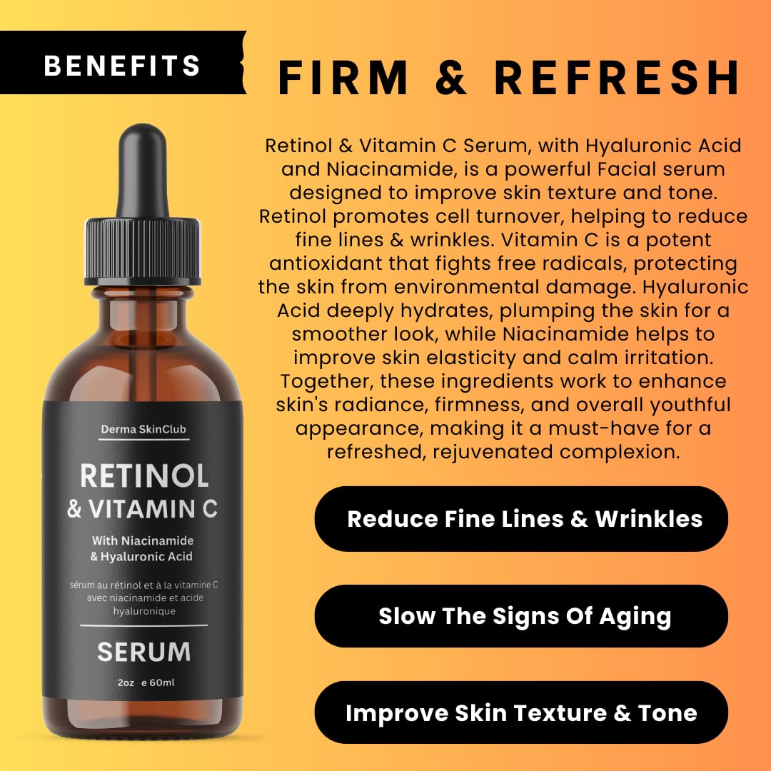 Retinol & Vitamin C Serum with Niacinamide and Hyaluronic Acid, Wrinkle Repair, Plumping, Anti Aging Facial Serum, Hydrating Serum for face - 2oz - Image 4