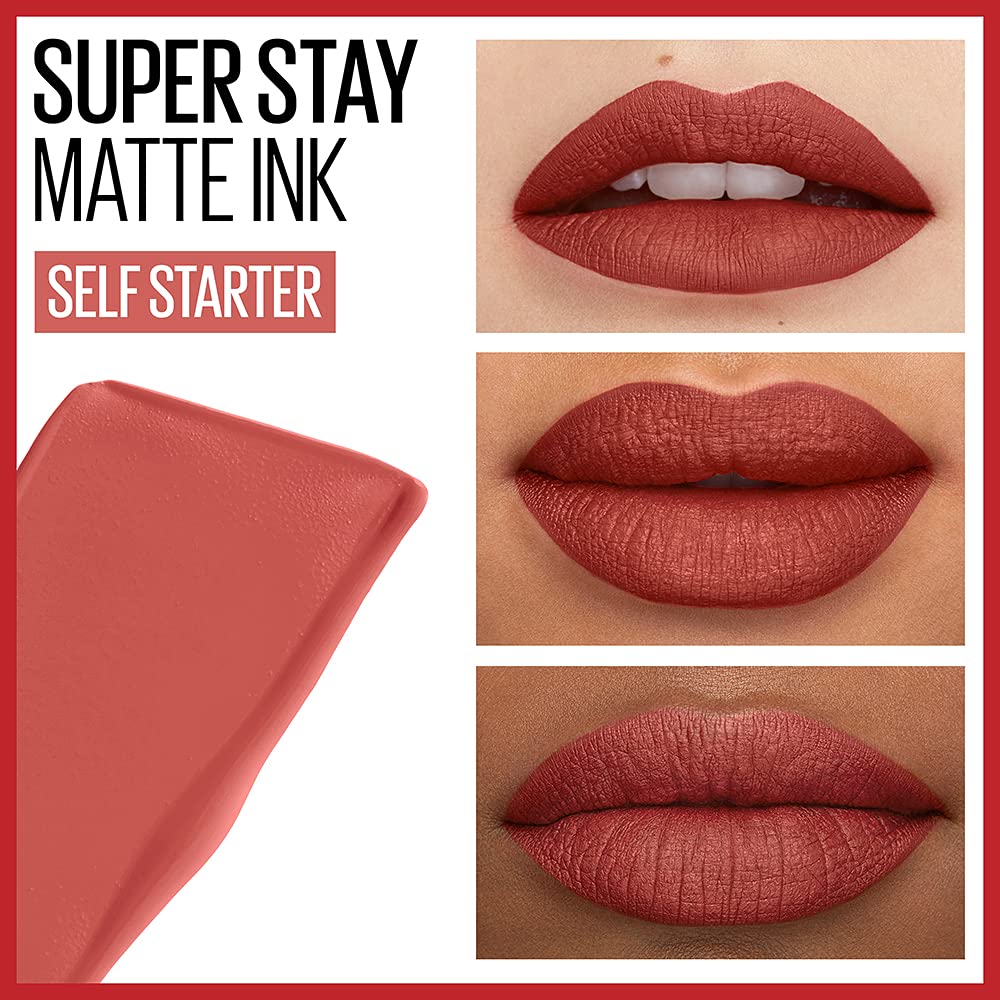 MAYBELLINE Super Stay Matte Ink Liquid Lipstick Makeup Long Lasting High Impact Color Up to 16H Wear Self-Starter Light Red and Hustler Red Brown - Image 2