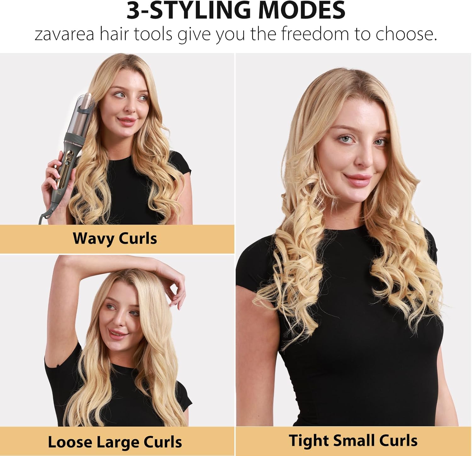 Zavarea Automatic Curling Iron, 1 Inch Hair Curler with 5 Temperatures, 3-Ways Rotation & 3-Styling Modes, Anti-Scald & Tangle-Free Self Rotating Curling Wand (Silver Gold) - Image 3
