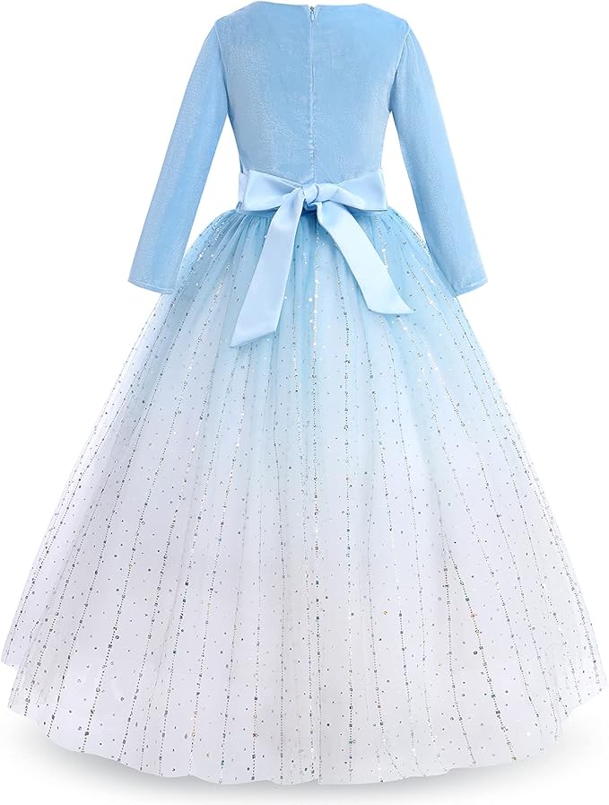 OBEEII Girls Flower Girl Dress Velvet Long Dress Winter Fall Wedding Bridesmaid Maxi Gown 3/4 Sleeve Princess Party Dresses - Image 3
