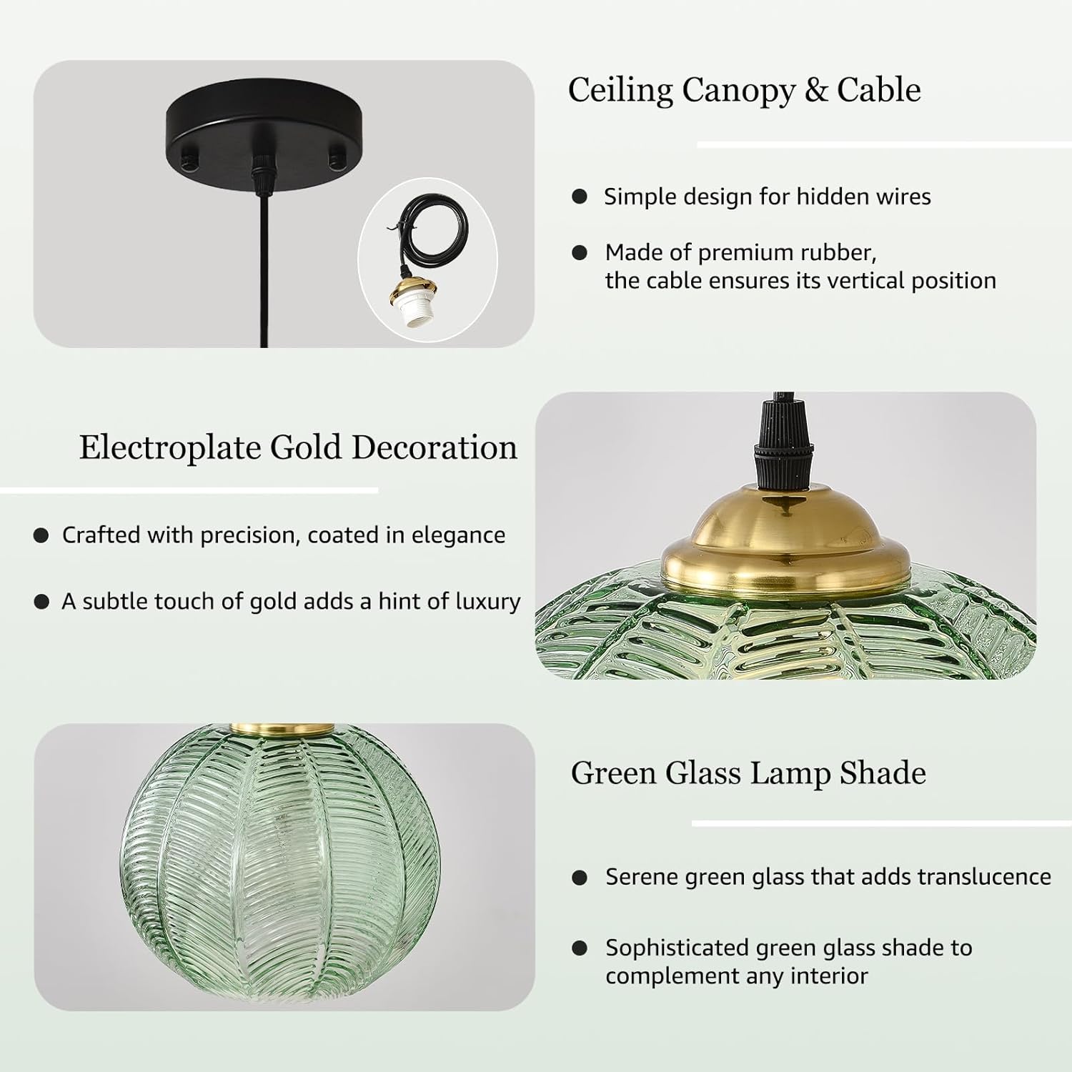 3-Light Glass Globe Pendant Light Kitchen Island, Mid-Century Modern Pendant Ball Chandelier with Green Ribbed, Vintage Hanging Ceiling Light Fixture for Dining Room, Over Sink, Table - Image 3