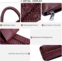 Women Vegan Leather Hand-Woven Tote Handbag Fashion Shoulder Top-handle Bag All-Match Underarm Bag with Purse - Image 4