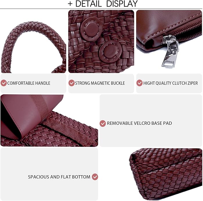 Women Vegan Leather Hand-Woven Tote Handbag Fashion Shoulder Top-handle Bag All-Match Underarm Bag with Purse - Image 4