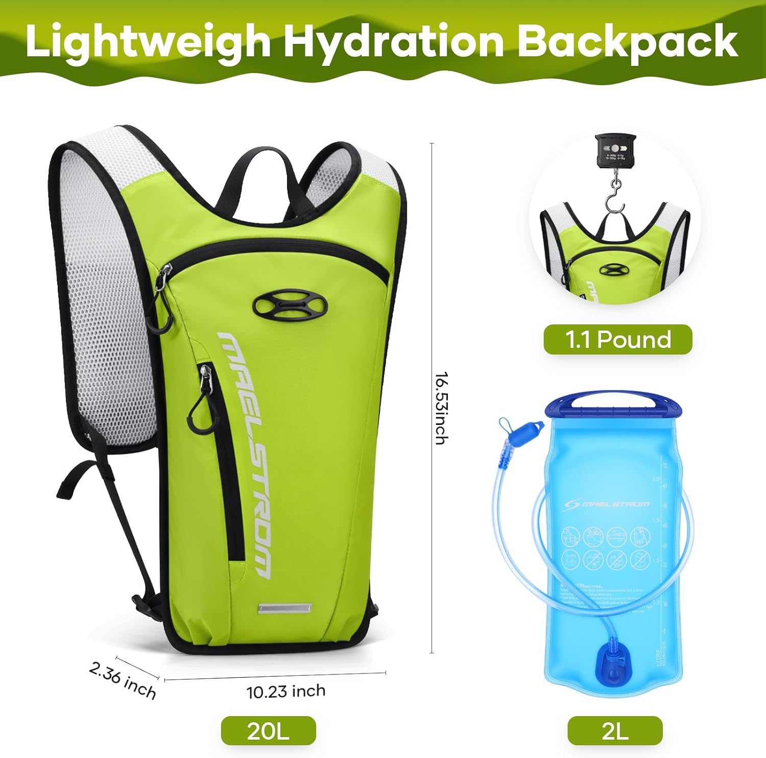Maelstrom Running Hydration Vest, Hiking Backpack with 2L Water Bladder for Cycling Rave for Men Women - Image 5