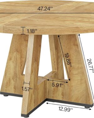 Tribesigns Round Dining Table Wood Kitchen Table for Dining Room, 47" Dinning Room Tables for 4 Adult, Farmhouse Dinner Table with Wooden Tabletop and Cross Base, Light Wood