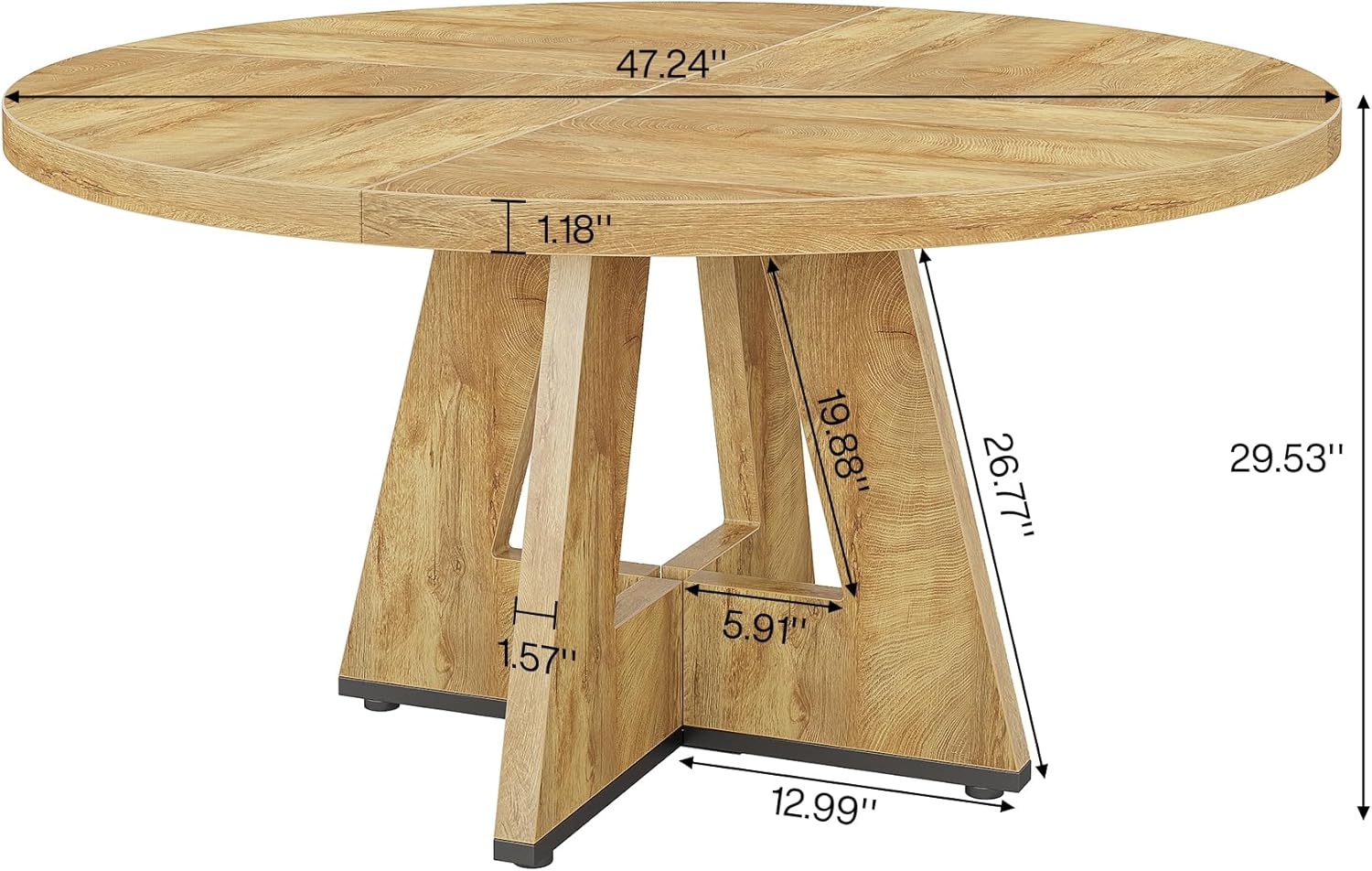 Tribesigns Round Dining Table Wood Kitchen Table for Dining Room, 47" Dinning Room Tables for 4 Adult, Farmhouse Dinner Table with Wooden Tabletop and Cross Base, Light Wood